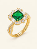 Adjustable Green Stone Halo Ring – 18K Gold Plated