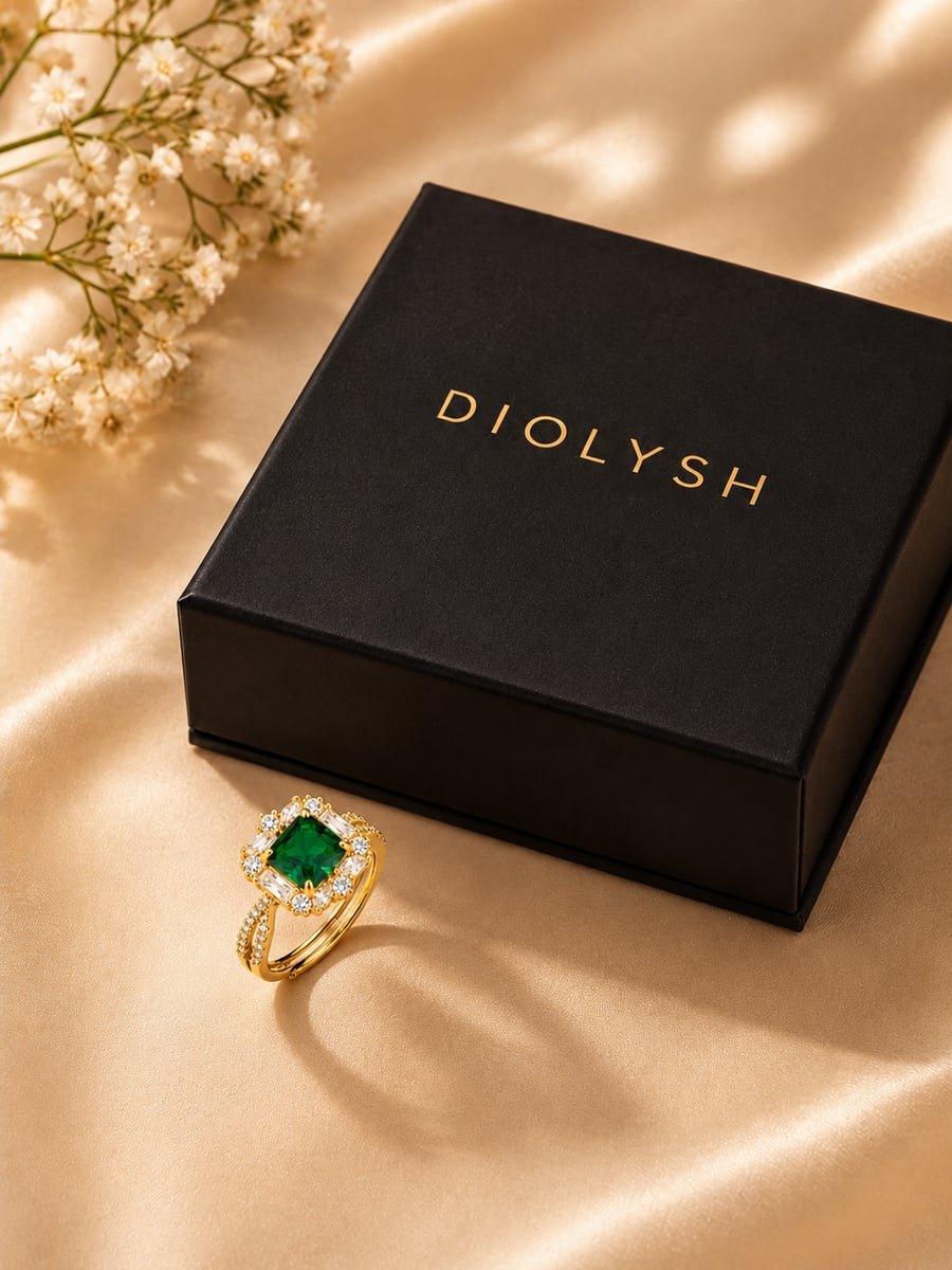 Adjustable Green Stone Halo Ring – 18K Gold Plated - view 5