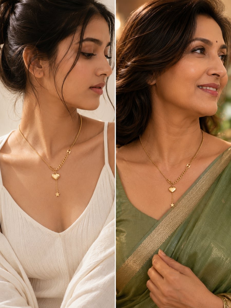 Asymmetric Heart Necklace with Star Drop – 18K Gold Plated - view 3
