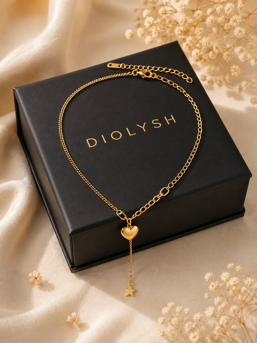 Asymmetric Heart Necklace with Star Drop – 18K Gold Plated - view 5