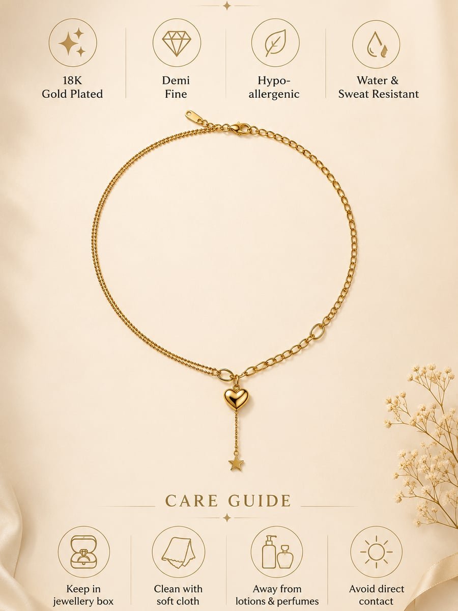 Asymmetric Heart Necklace with Star Drop – 18K Gold Plated - view 6