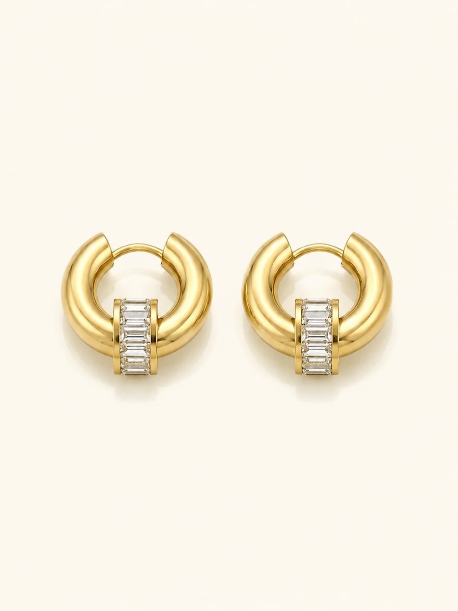 Baguette CZ Charm Chunky Hoop Earrings – Demi-Fine Gold