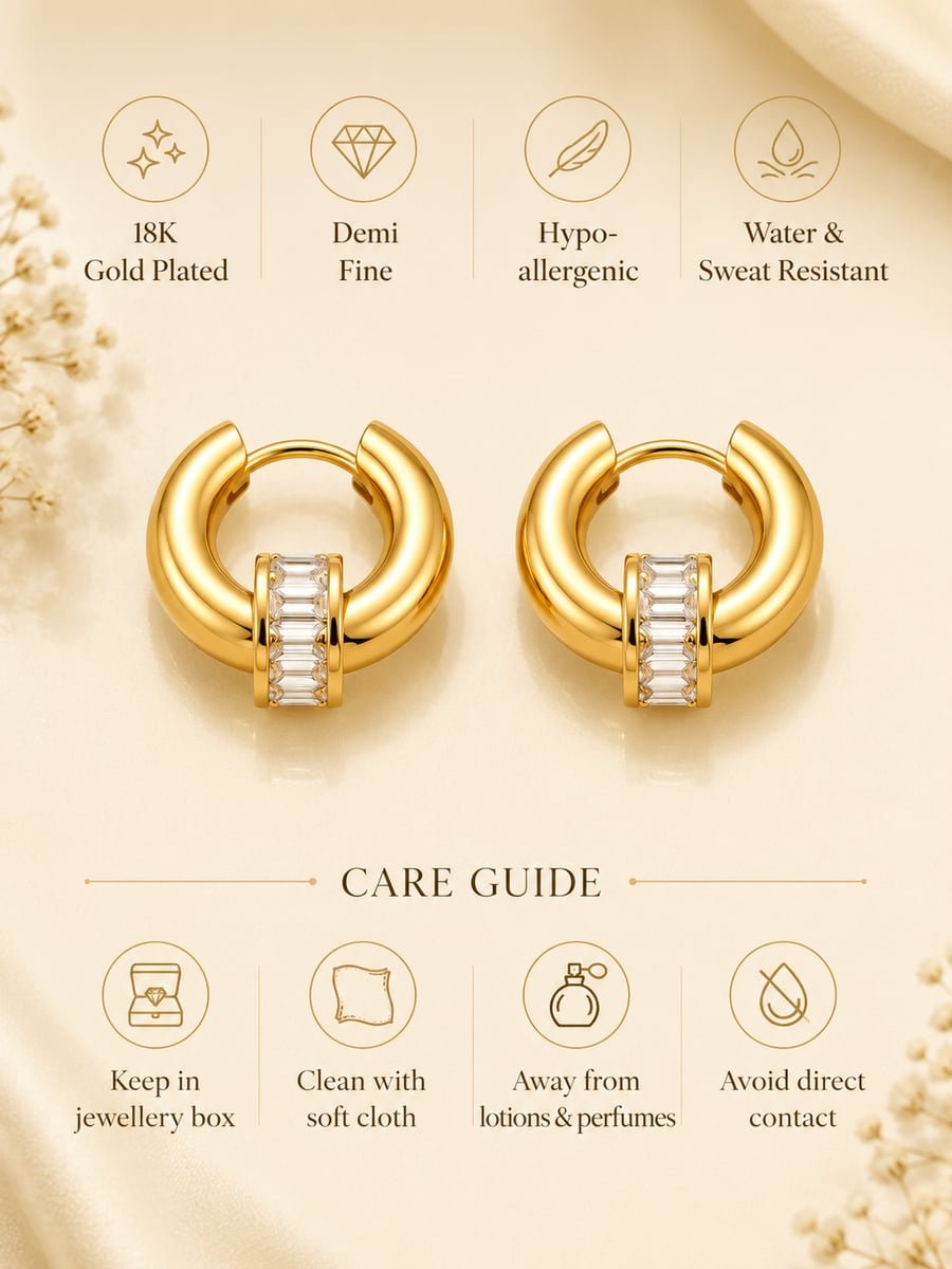 Baguette CZ Charm Chunky Hoop Earrings – Demi-Fine Gold - view 6