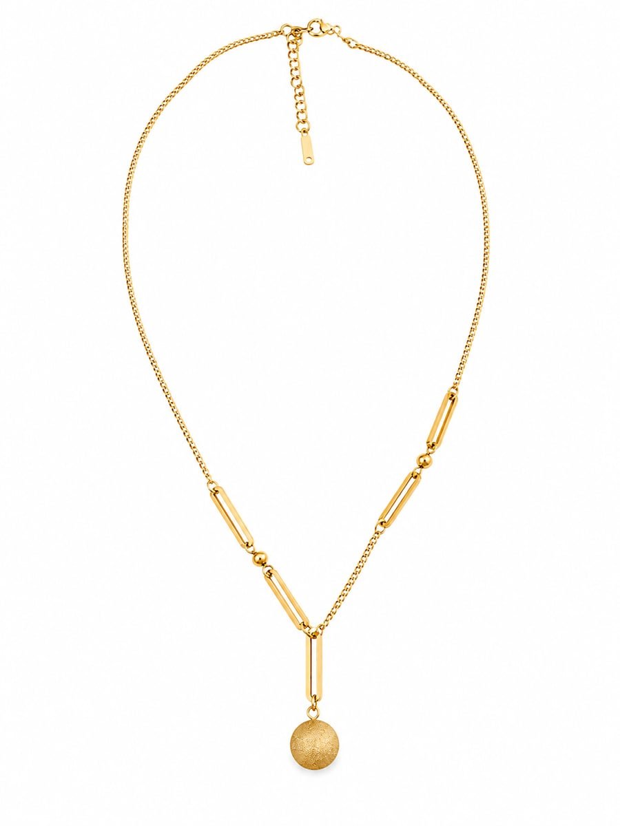 Bar Link Textured Ball Y-Necklace – Demi-Fine Gold
