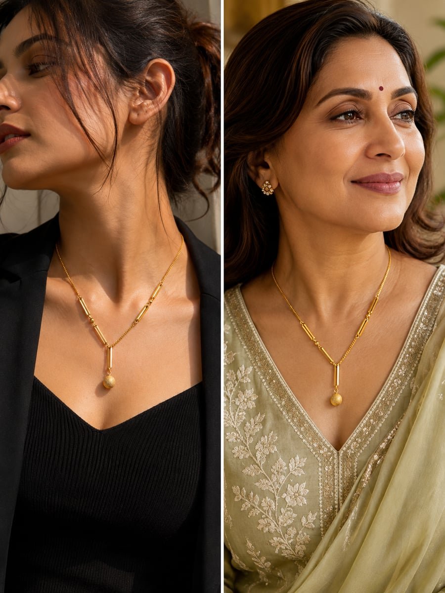 Bar Link Textured Ball Y-Necklace – Demi-Fine Gold - view 3