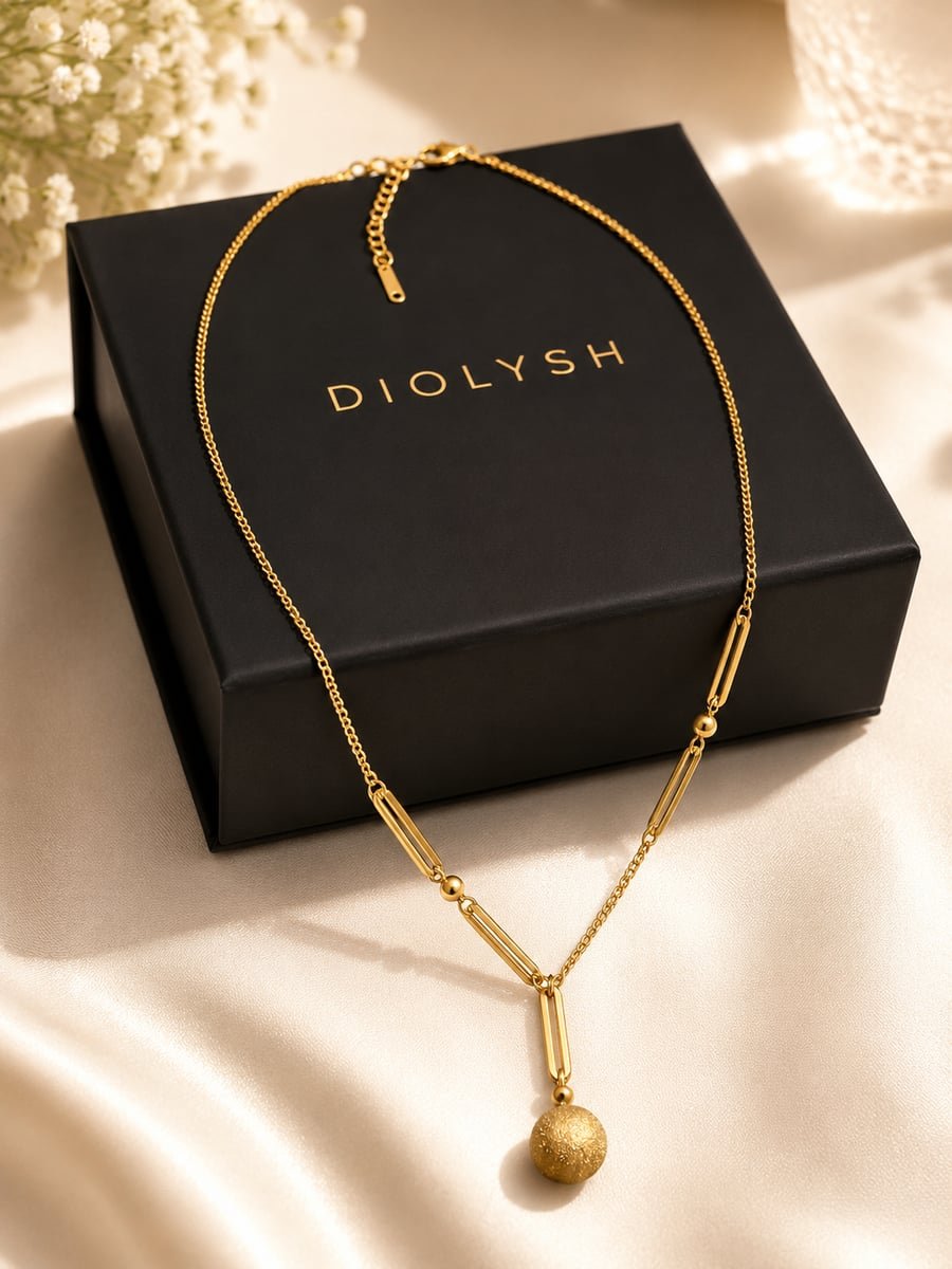 Bar Link Textured Ball Y-Necklace – Demi-Fine Gold - view 5
