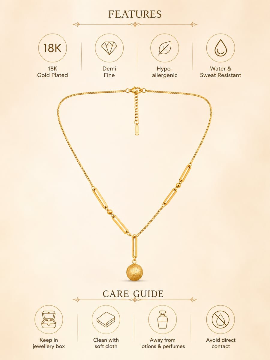 Bar Link Textured Ball Y-Necklace – Demi-Fine Gold - view 6