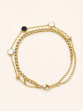 Black and White Disc Double Chain Bracelet – Demi-Fine Gold