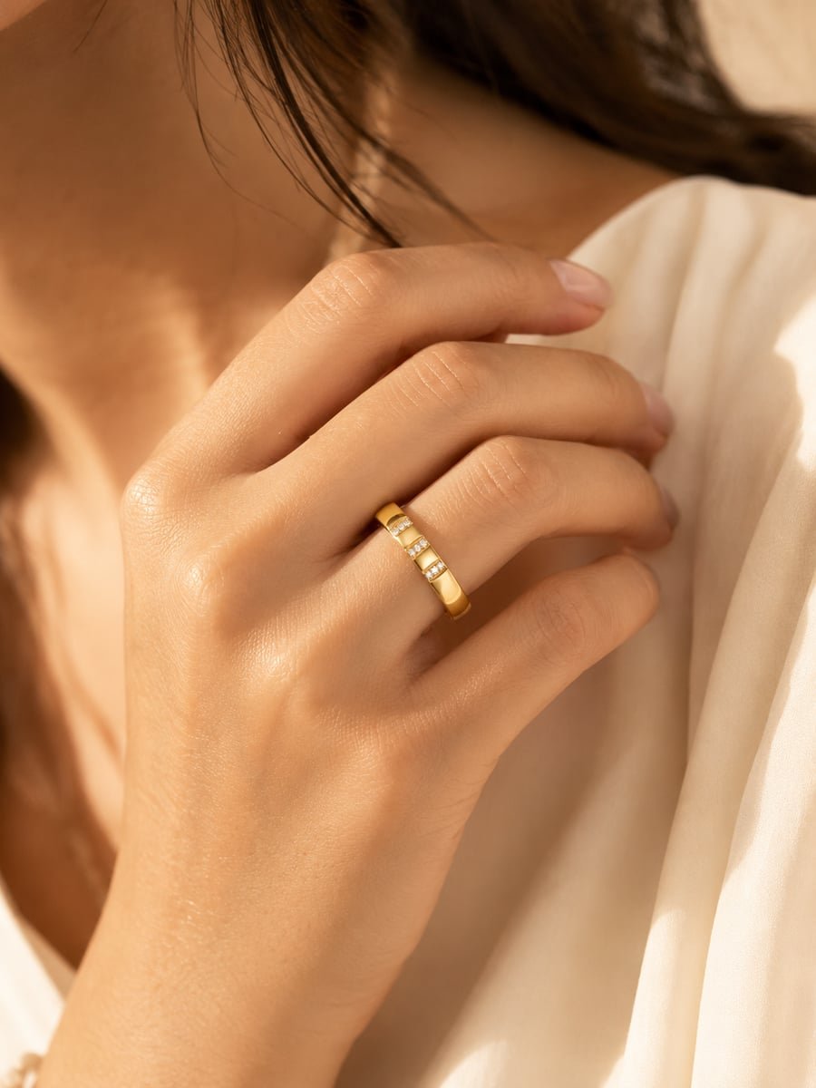 Channel Set CZ Band Ring – 18K Gold Plated - view 2