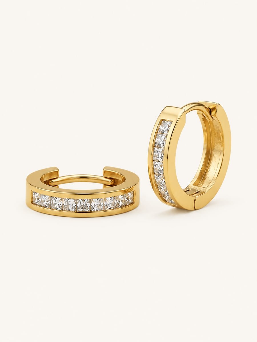 Channel Set CZ Huggie Earrings – 18K Gold Plated