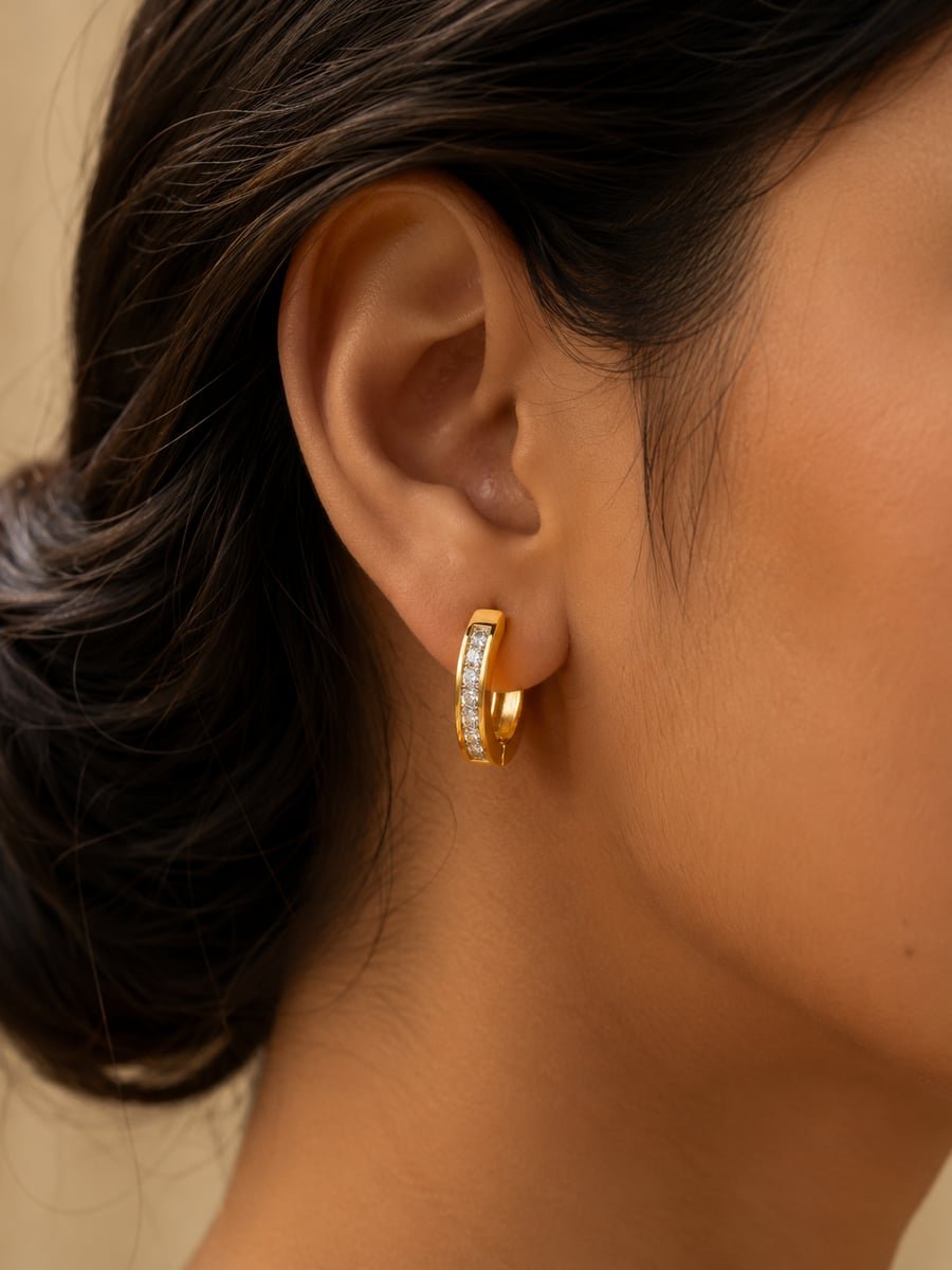 Channel Set CZ Huggie Earrings – 18K Gold Plated - view 2