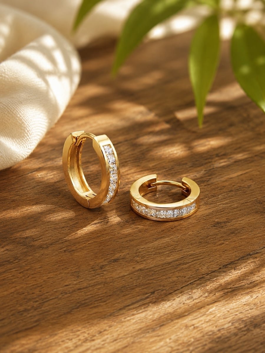 Channel Set CZ Huggie Earrings – 18K Gold Plated - view 4