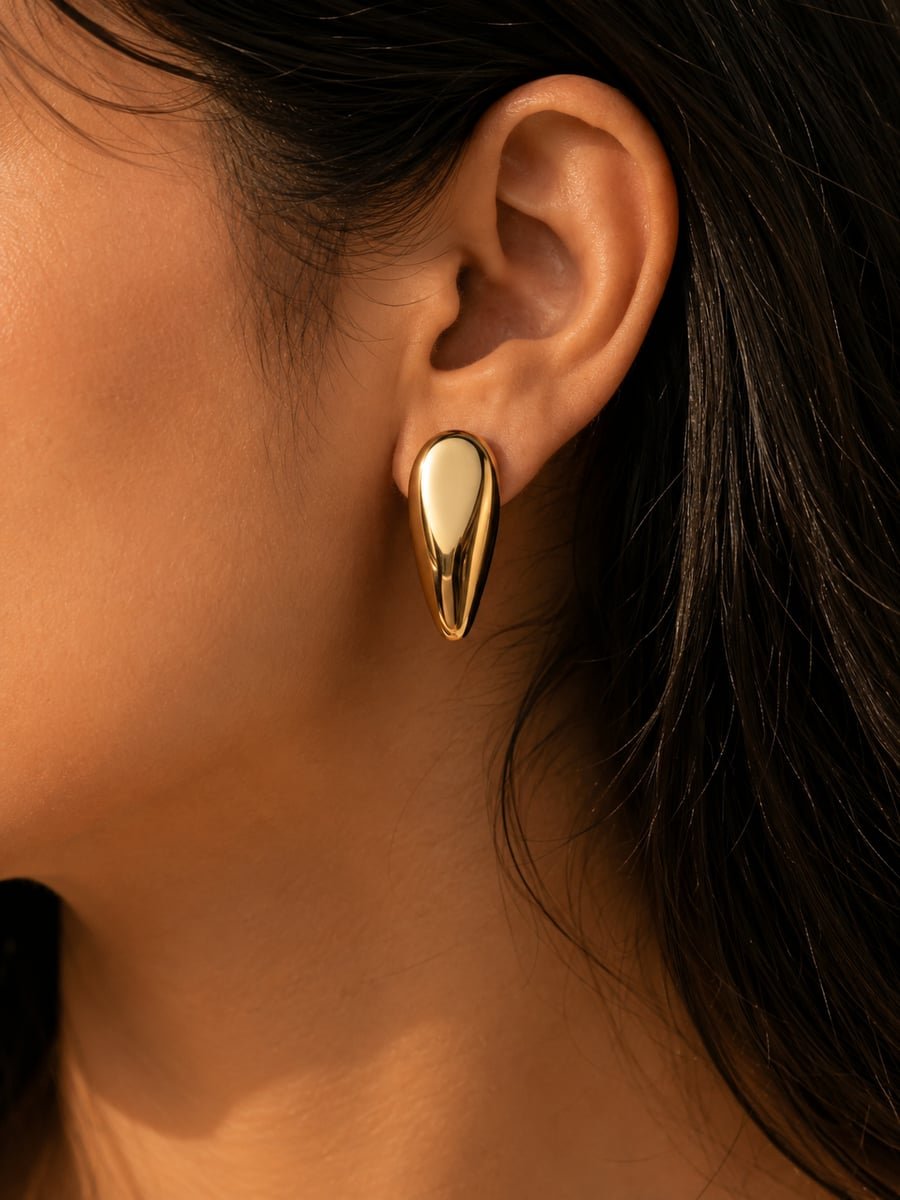 Chunky Teardrop Stud Earrings, Anti-Tarnish Gold - view 2