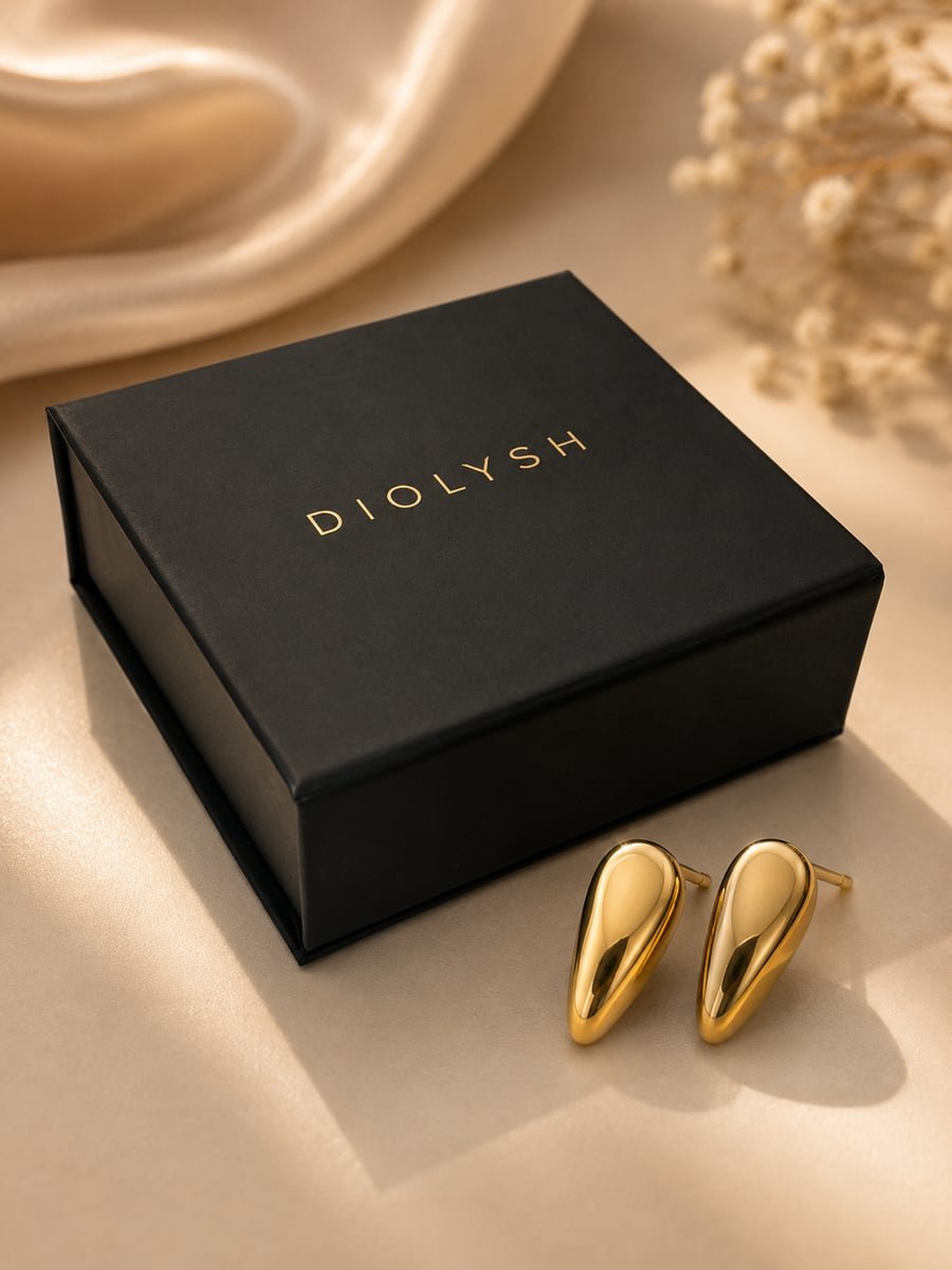 Chunky Teardrop Stud Earrings, Anti-Tarnish Gold - view 5