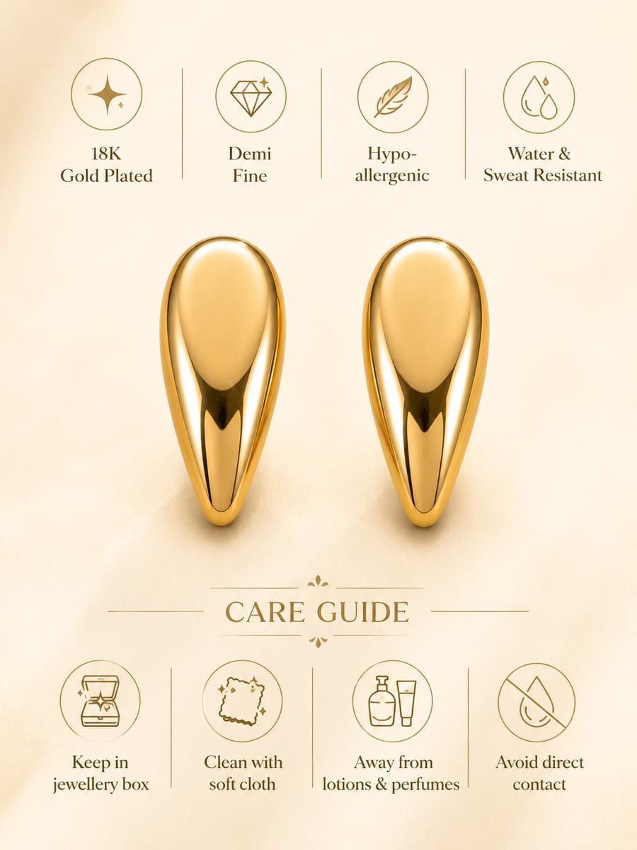 Chunky Teardrop Stud Earrings, Anti-Tarnish Gold - view 6