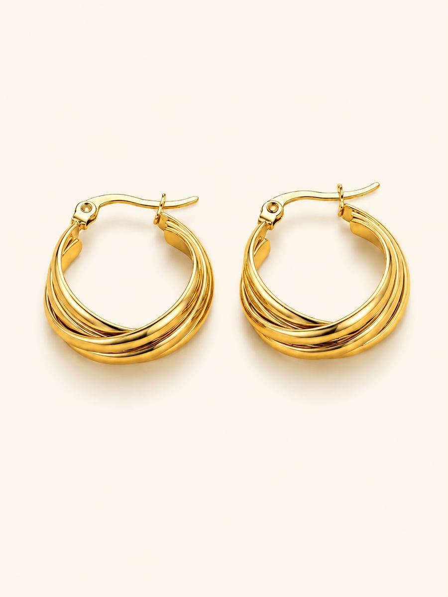 Chunky Twisted Hoop Earrings, Anti-Tarnish Gold
