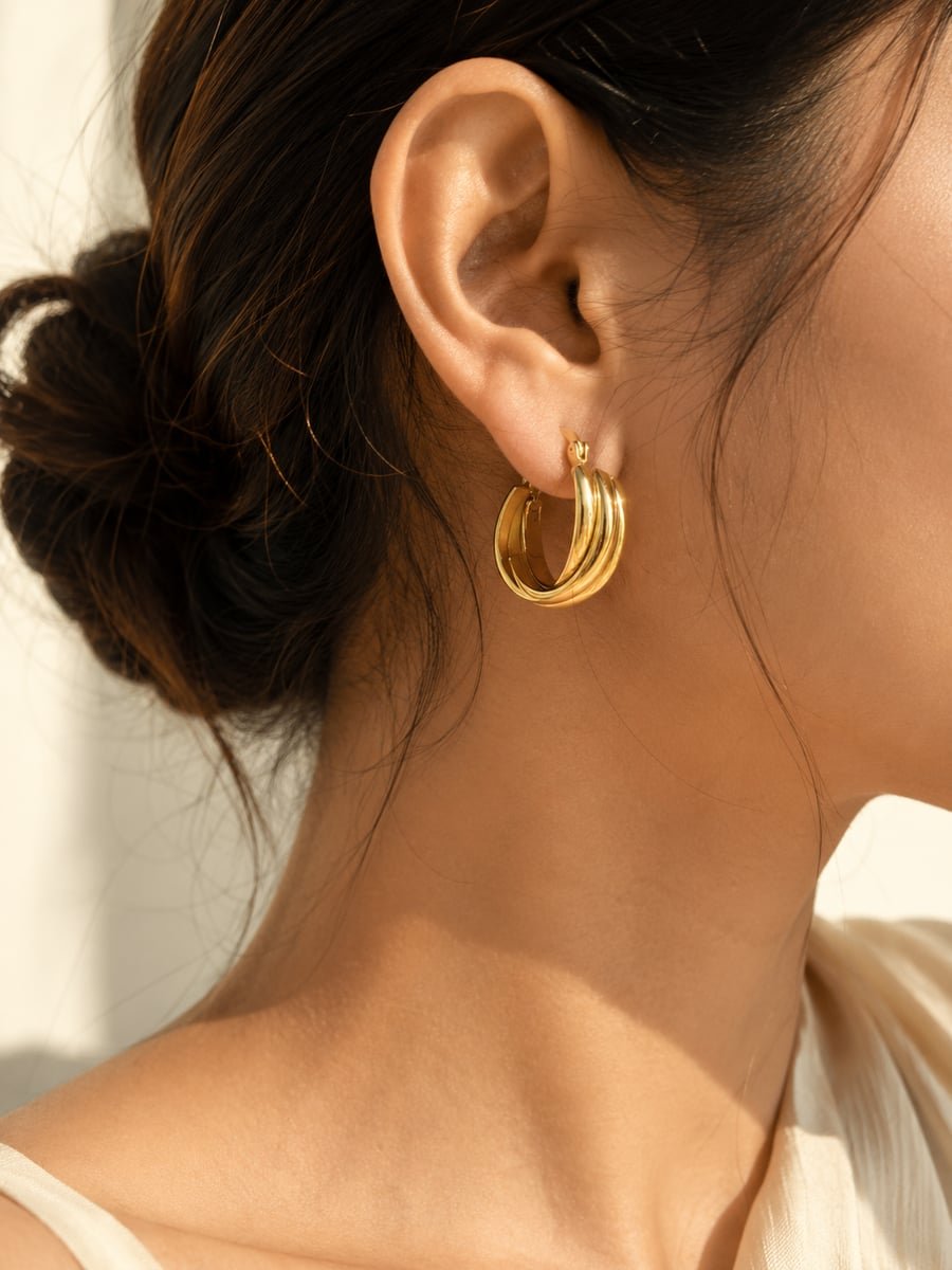 Chunky Twisted Hoop Earrings, Anti-Tarnish Gold - view 2