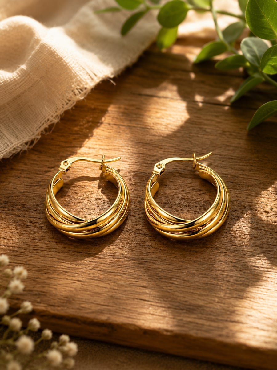 Chunky Twisted Hoop Earrings, Anti-Tarnish Gold - view 4