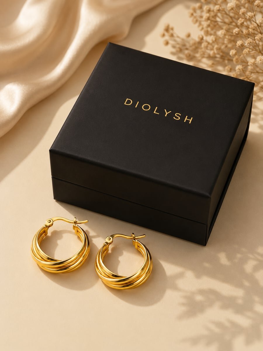 Chunky Twisted Hoop Earrings, Anti-Tarnish Gold - view 5