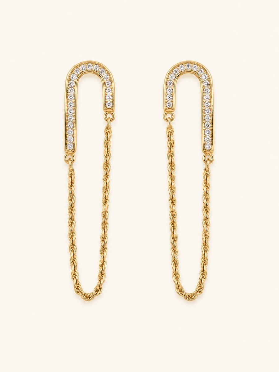 CZ Arch Chain Dangle Earrings – 18K Gold Plated