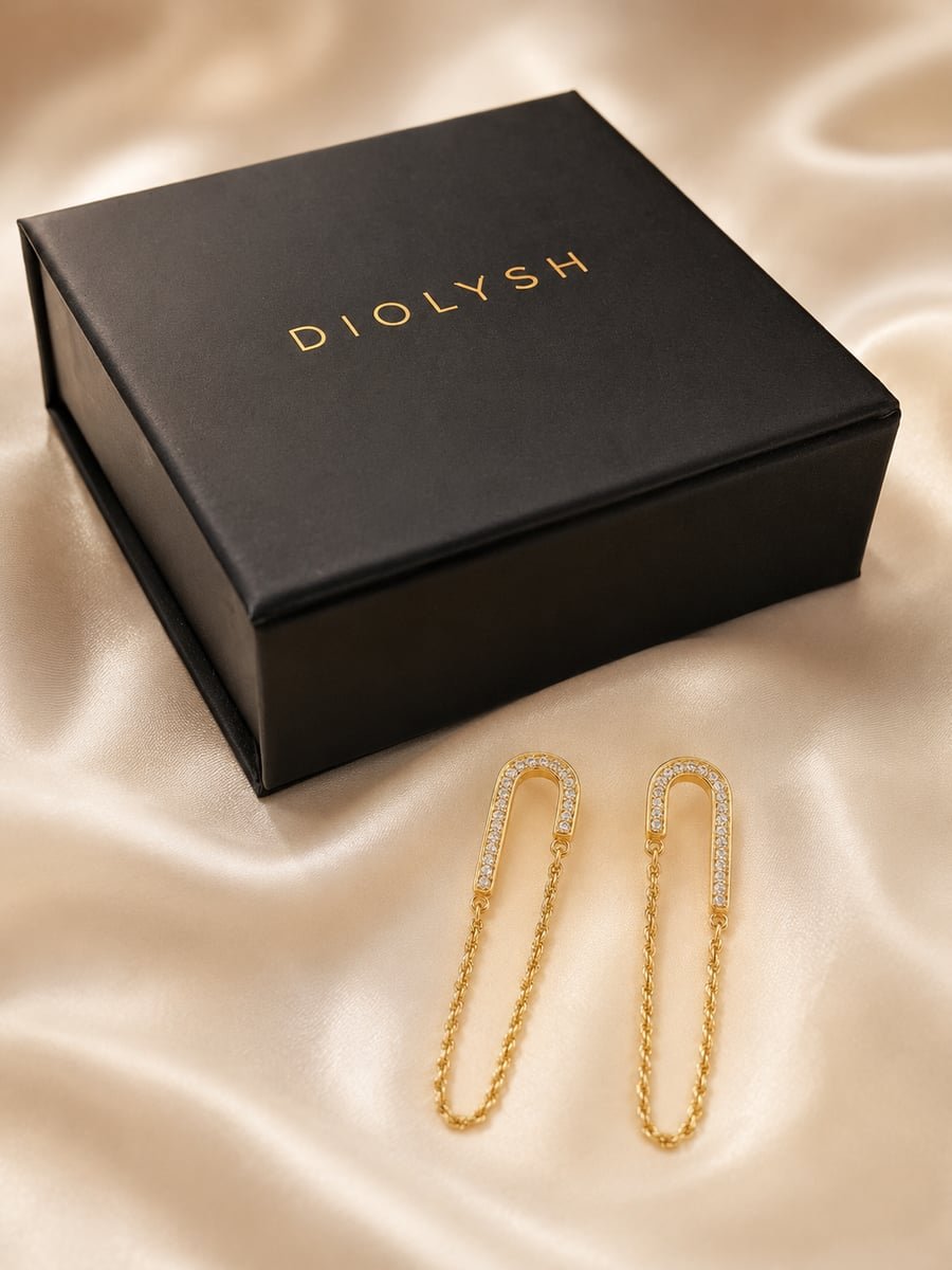CZ Arch Chain Dangle Earrings – 18K Gold Plated - view 5