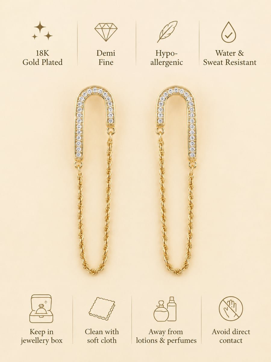 CZ Arch Chain Dangle Earrings – 18K Gold Plated - view 6