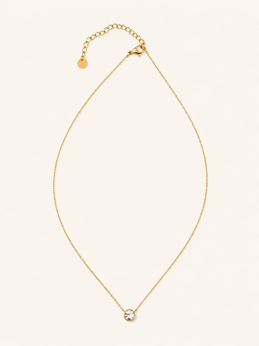 CZ Bezel Solitaire Pendant Necklace – 18K Gold Plated