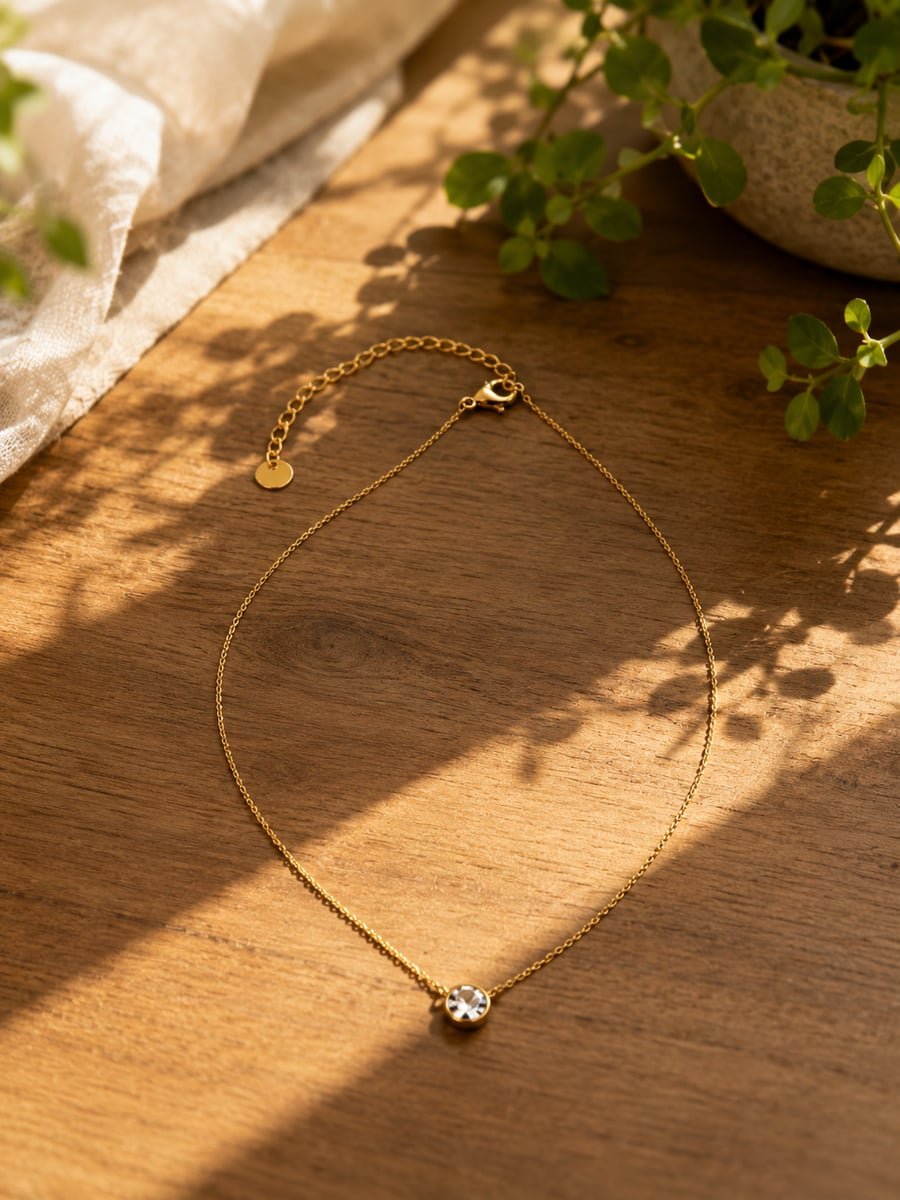 CZ Bezel Solitaire Pendant Necklace – 18K Gold Plated - view 4