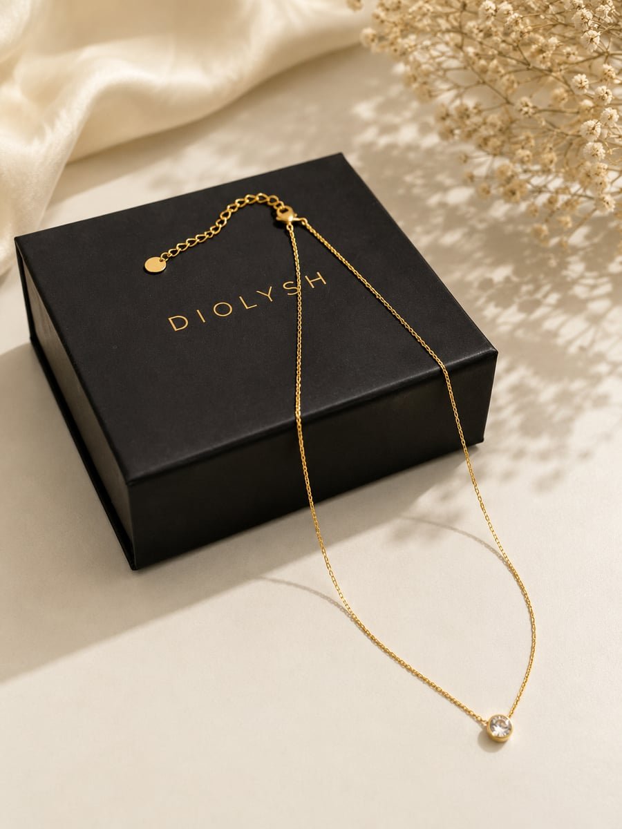 CZ Bezel Solitaire Pendant Necklace – 18K Gold Plated - view 5