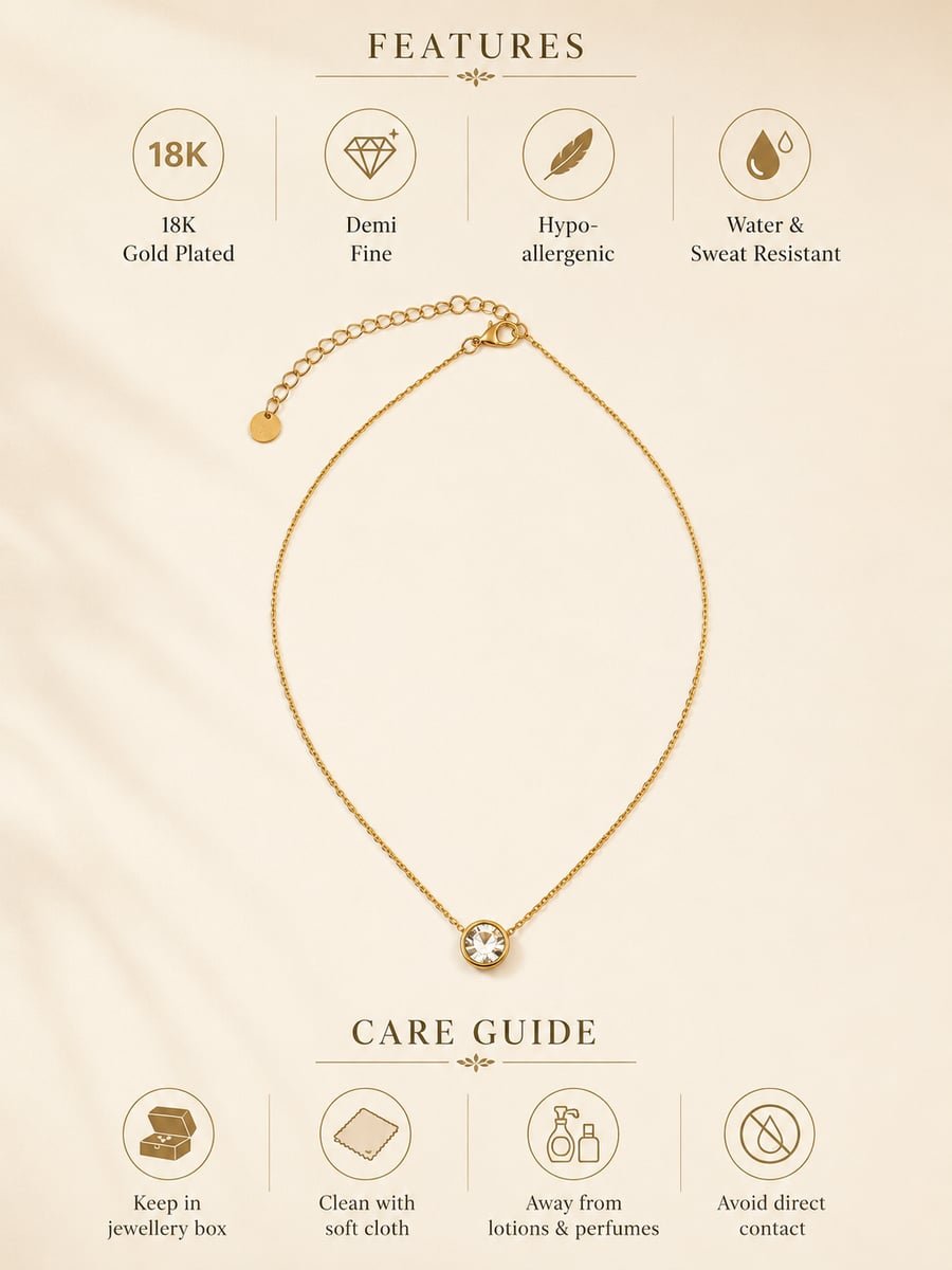 CZ Bezel Solitaire Pendant Necklace – 18K Gold Plated - view 6