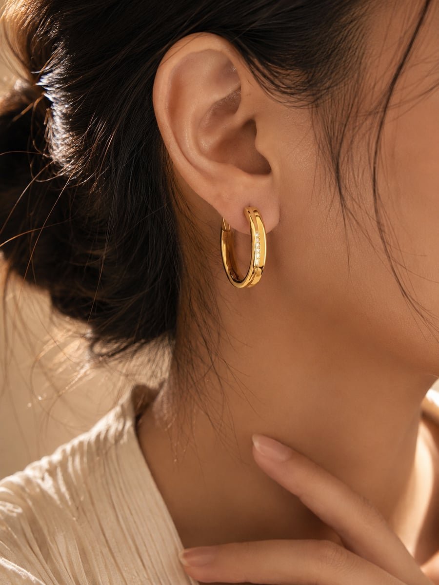 CZ Channel Open Hoop Earrings – Demi-Fine Gold - view 2