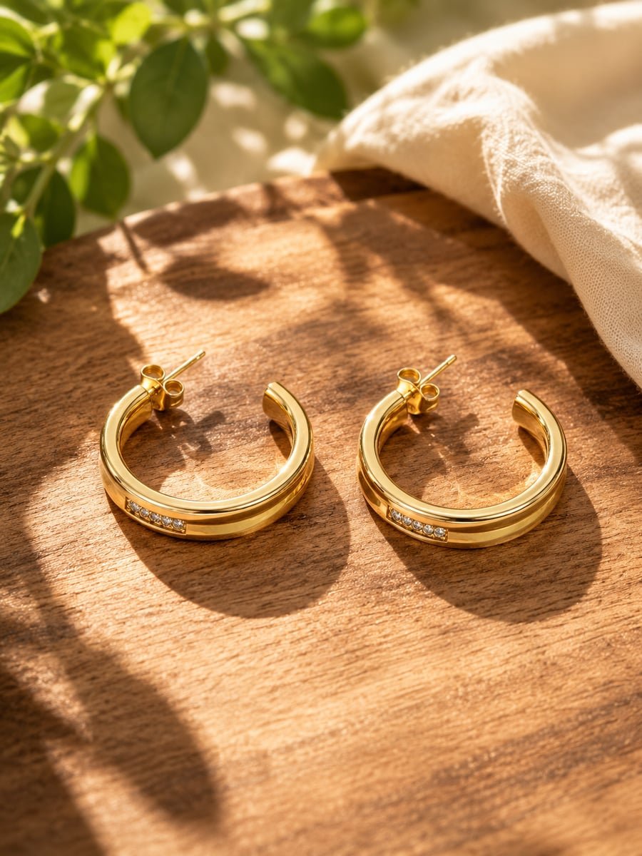 CZ Channel Open Hoop Earrings – Demi-Fine Gold - view 4