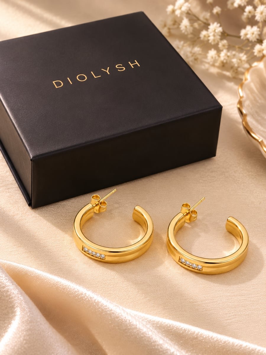 CZ Channel Open Hoop Earrings – Demi-Fine Gold - view 5