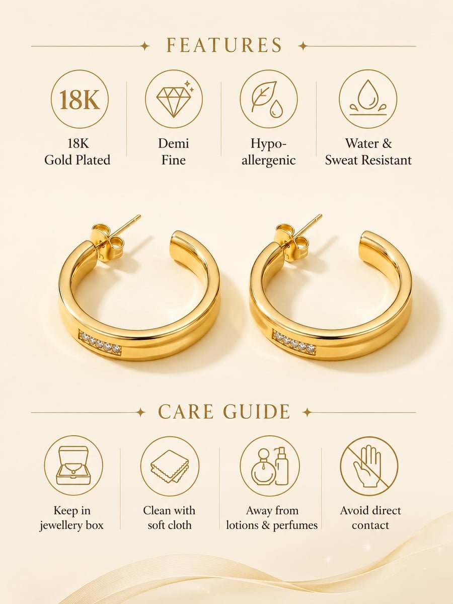 CZ Channel Open Hoop Earrings – Demi-Fine Gold - view 6