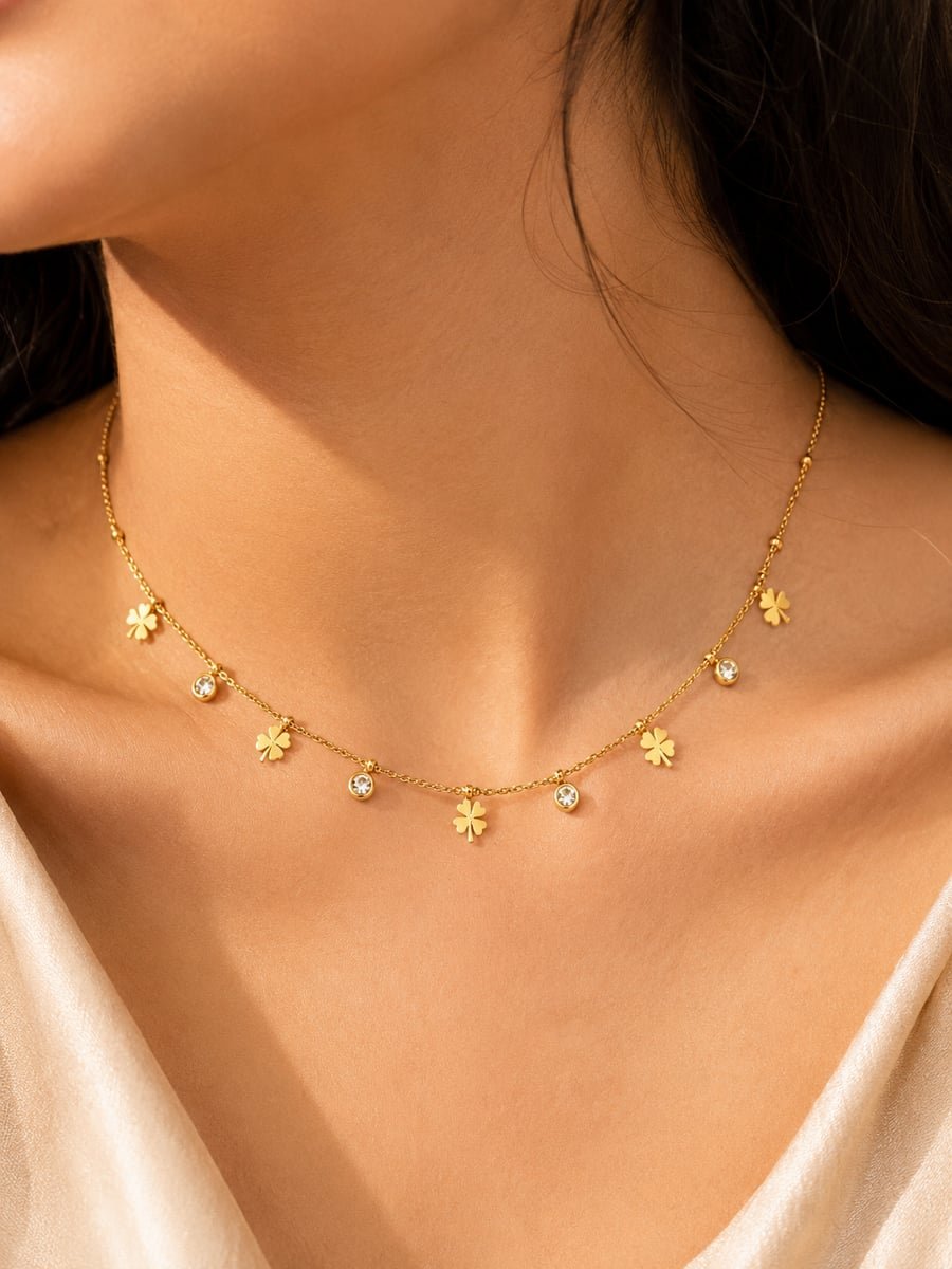 CZ Clover Charm Necklace – Demi-Fine Gold - view 3