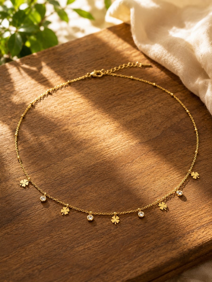 CZ Clover Charm Necklace – Demi-Fine Gold - view 4