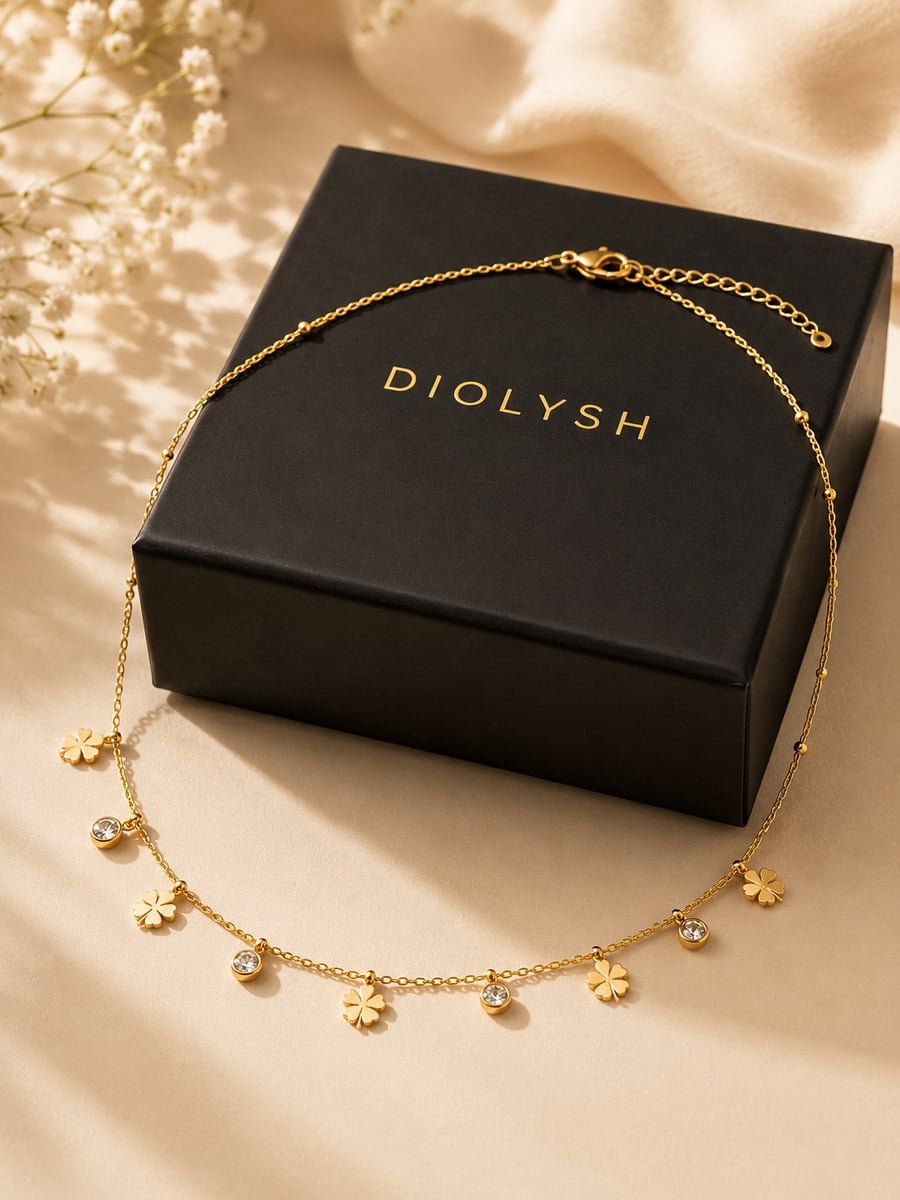 CZ Clover Charm Necklace – Demi-Fine Gold - view 5