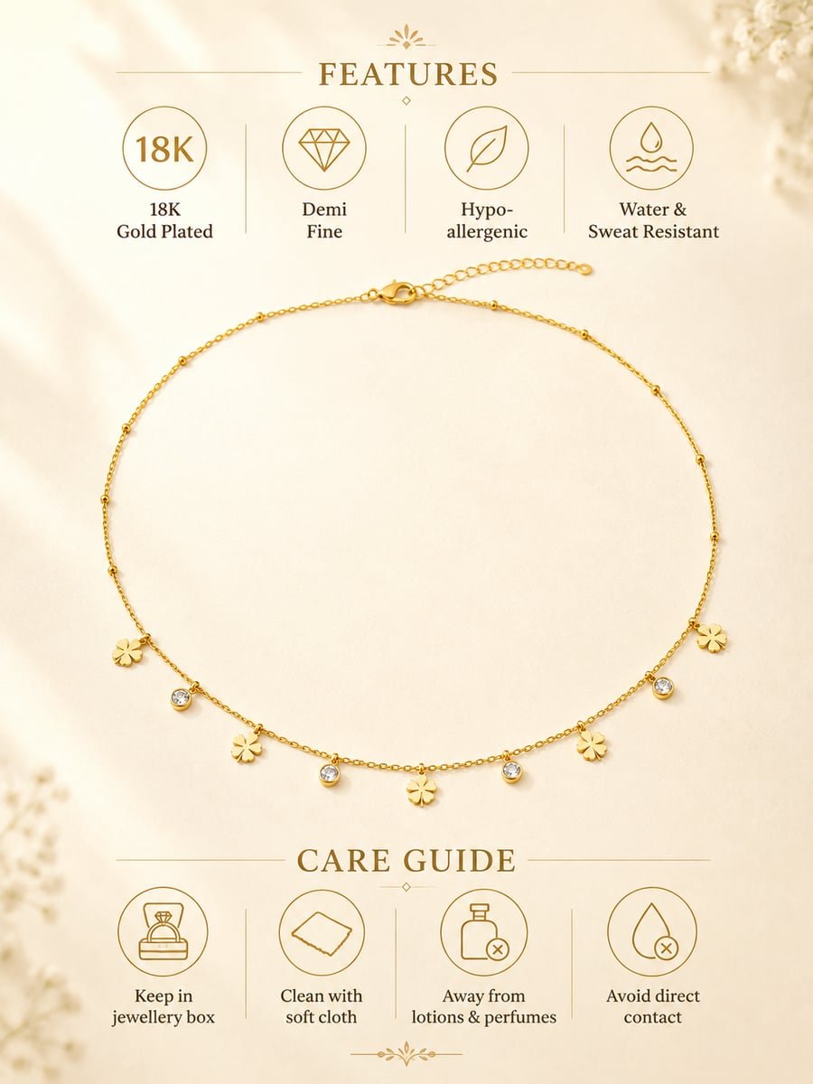 CZ Clover Charm Necklace – Demi-Fine Gold - view 6