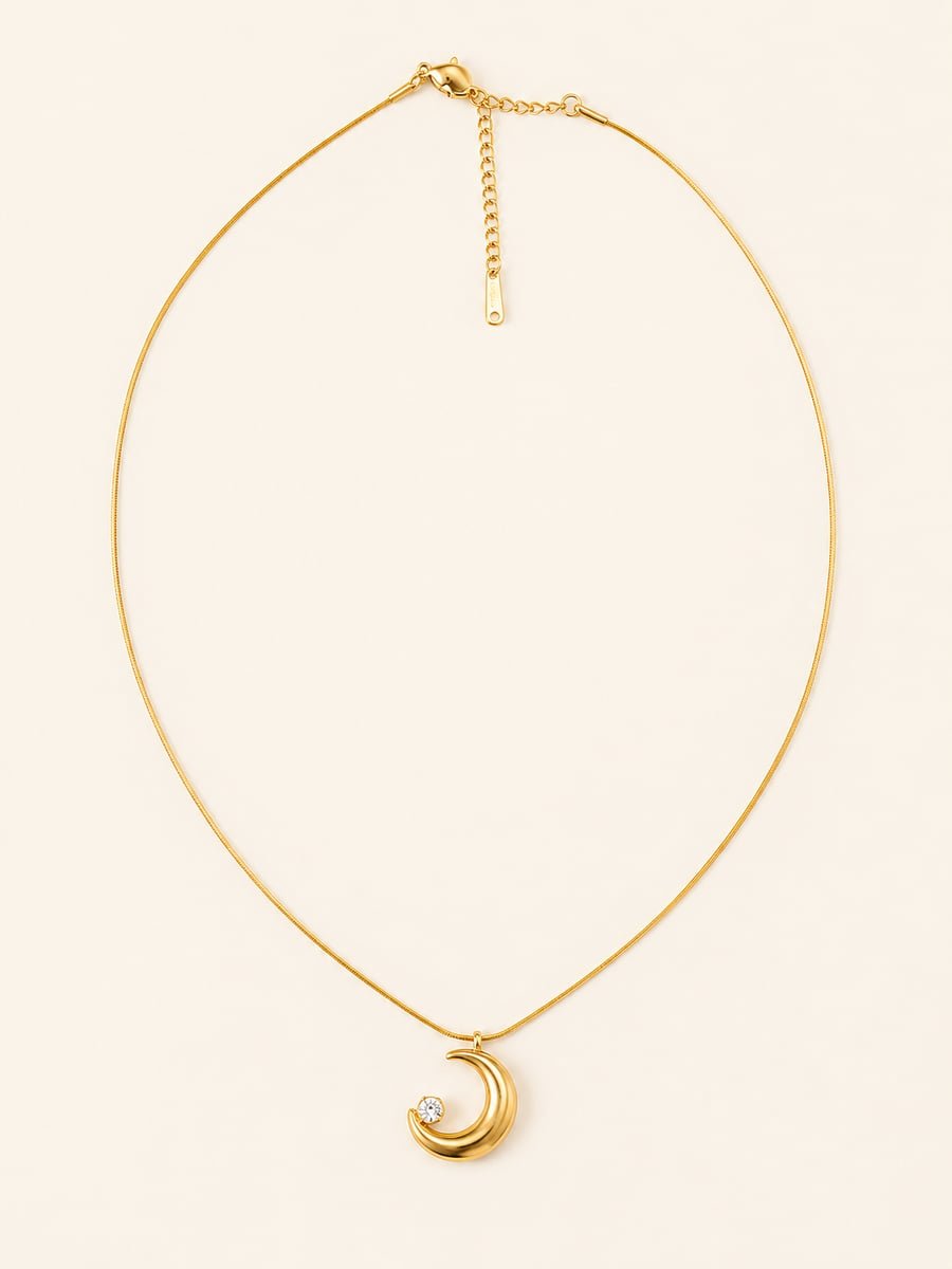 CZ Crescent Moon Necklace – Anti-Tarnish 18K Gold