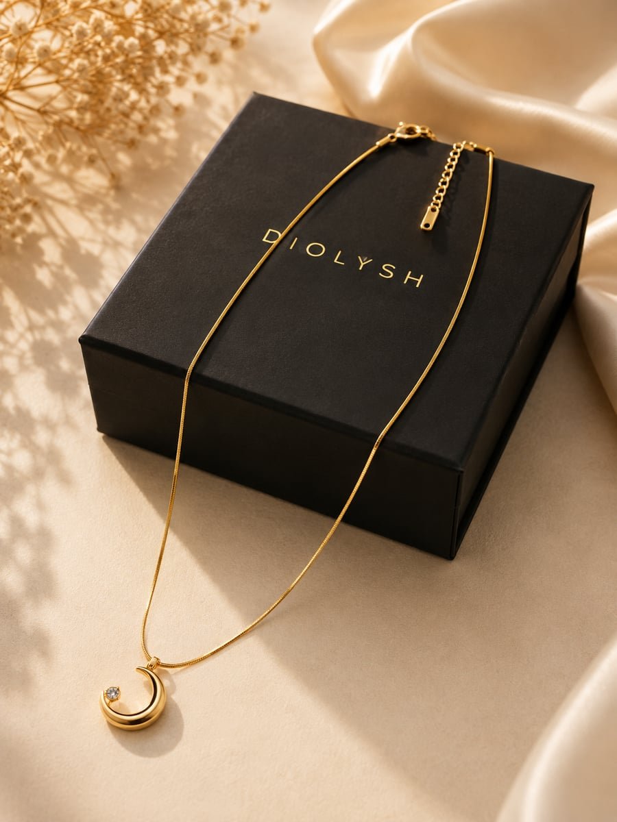 CZ Crescent Moon Necklace – Anti-Tarnish 18K Gold - view 5