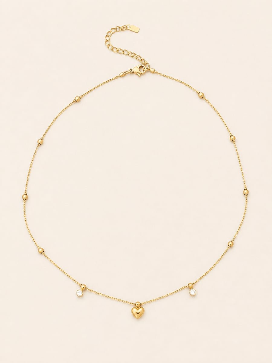 CZ Drop Heart Satellite Necklace – Demi-Fine Gold