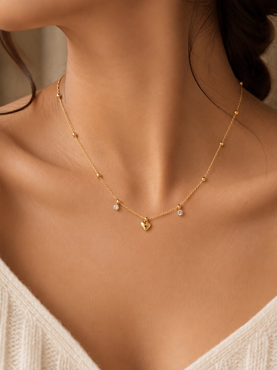 CZ Drop Heart Satellite Necklace – Demi-Fine Gold - view 2