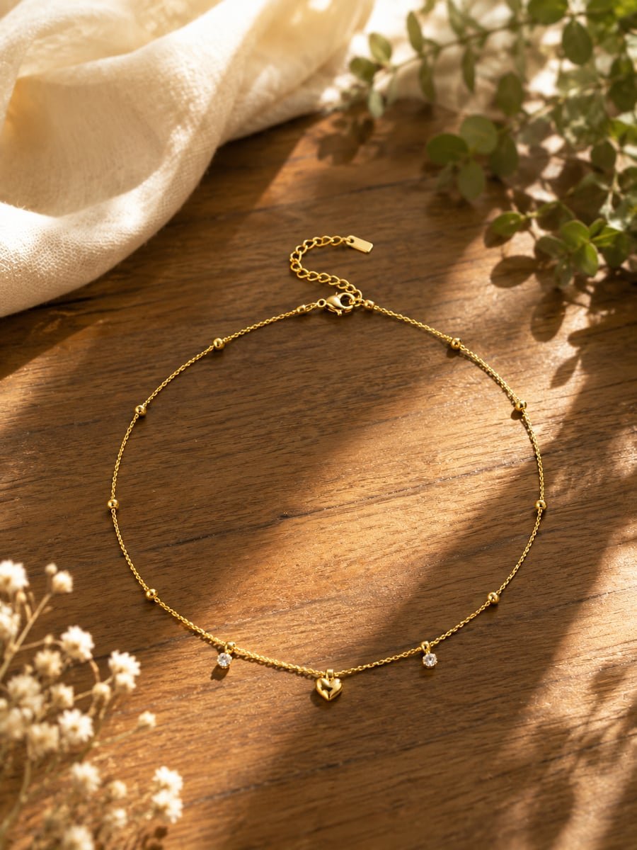 CZ Drop Heart Satellite Necklace – Demi-Fine Gold - view 4
