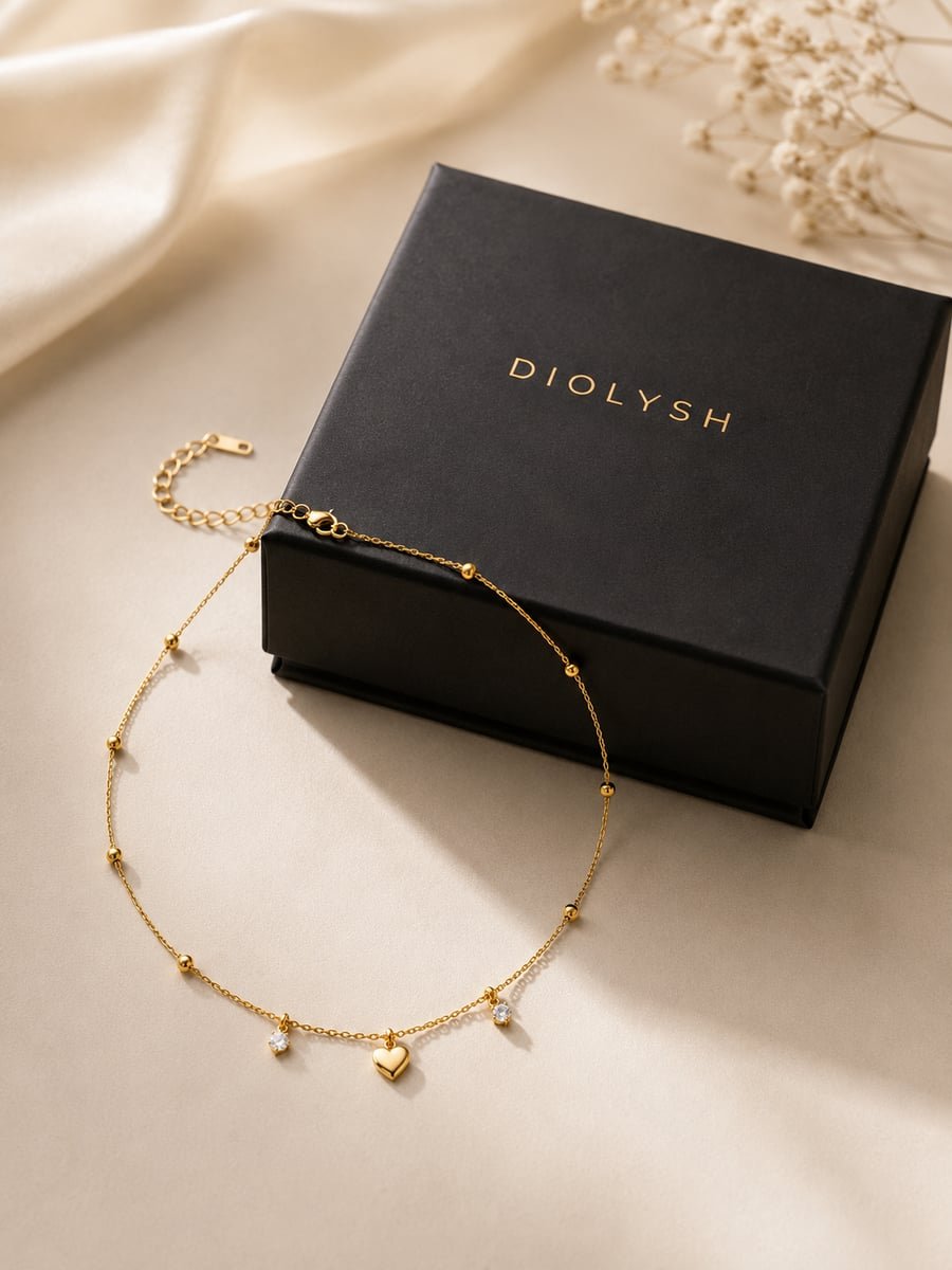 CZ Drop Heart Satellite Necklace – Demi-Fine Gold - view 5