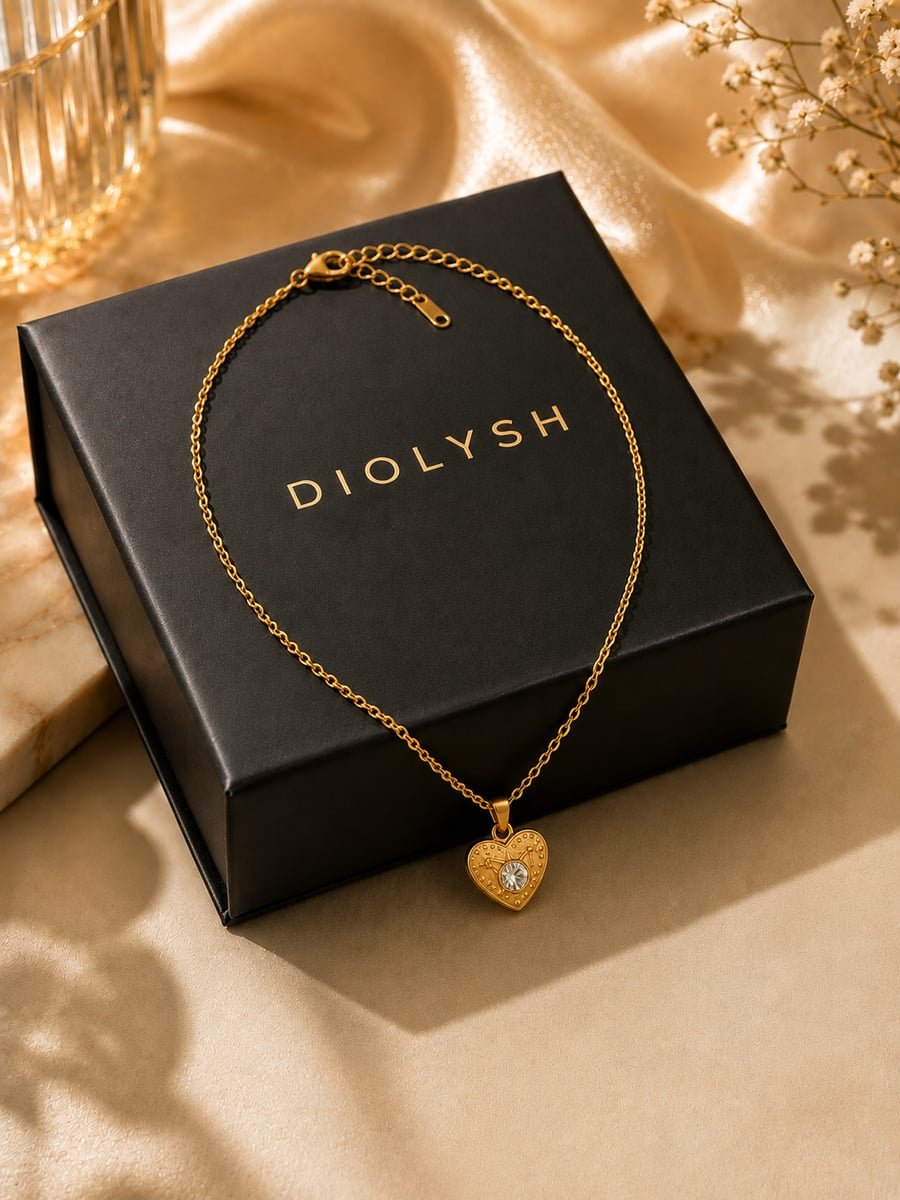 CZ Engraved Heart Necklace – 18K Gold Plated - view 5
