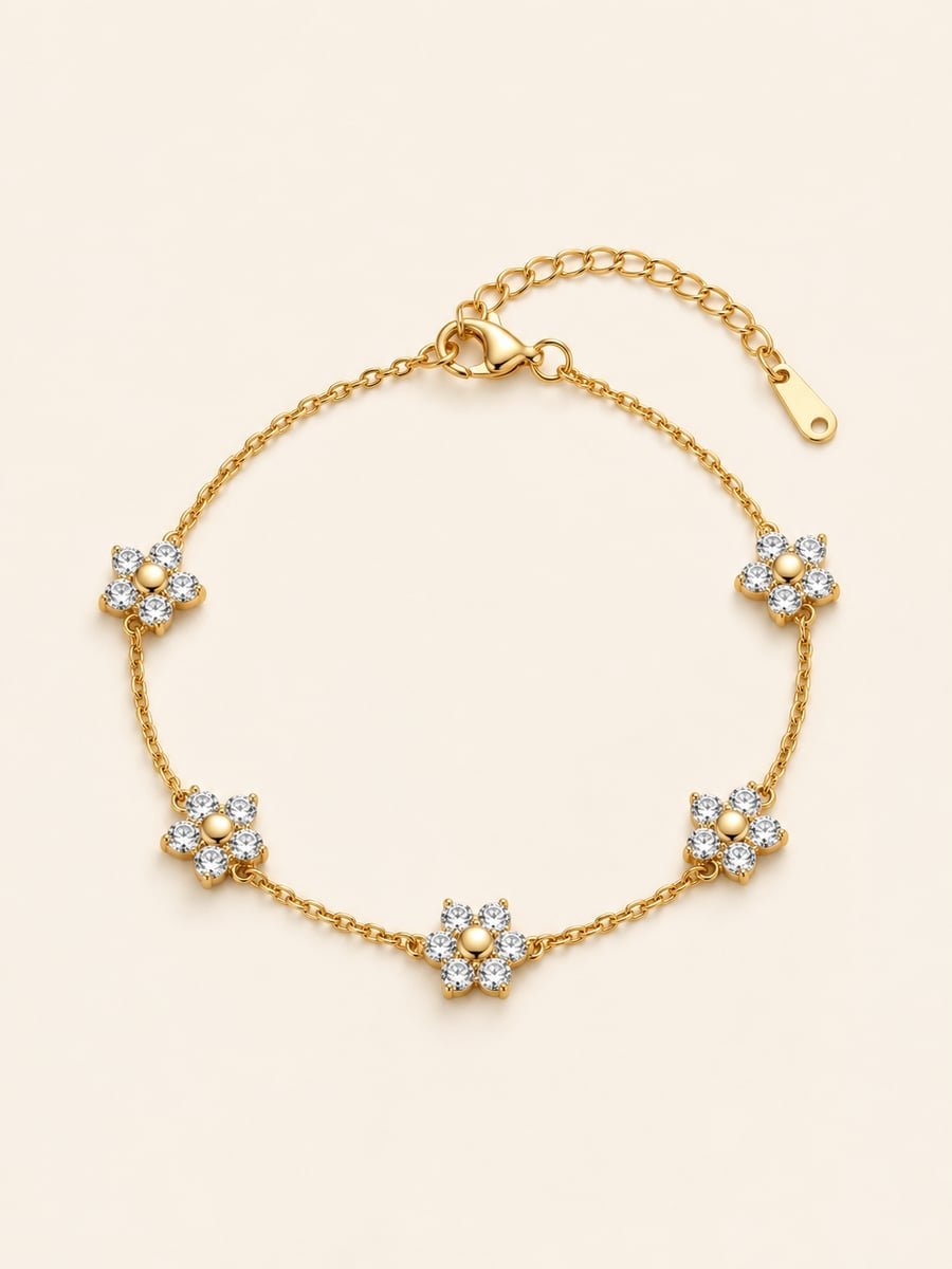 CZ Flower Chain Bracelet – 18K Gold Plated