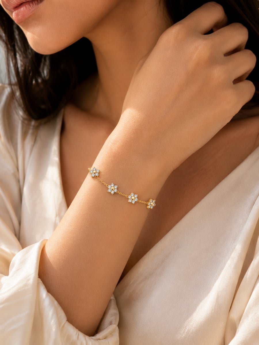 CZ Flower Chain Bracelet – 18K Gold Plated - view 2