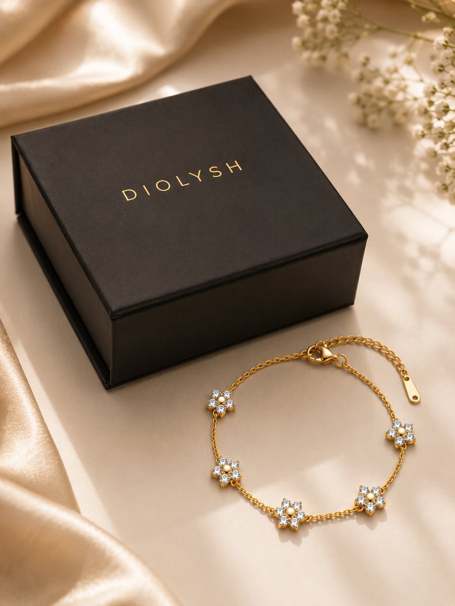 CZ Flower Chain Bracelet – 18K Gold Plated - view 5