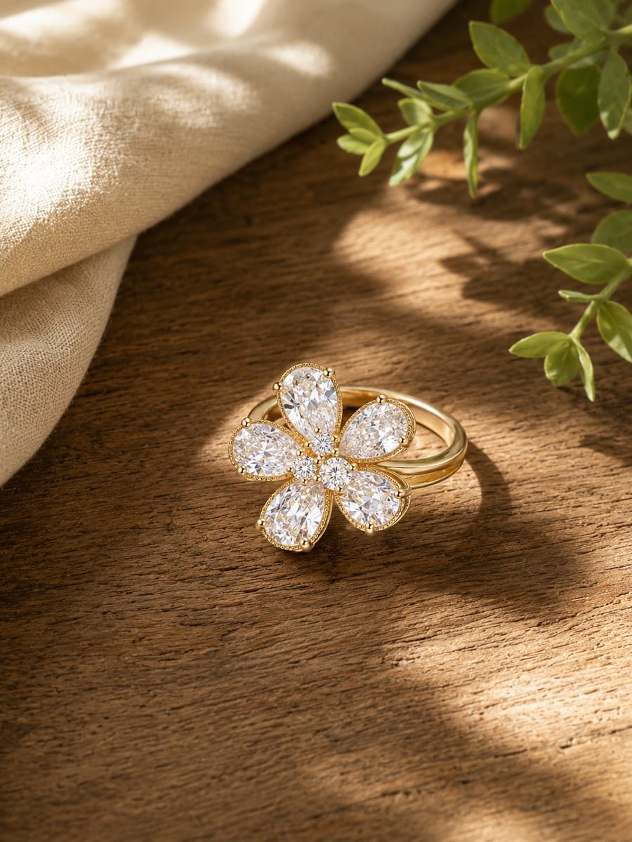 CZ Flower Cocktail Ring – Demi-Fine Gold - view 4