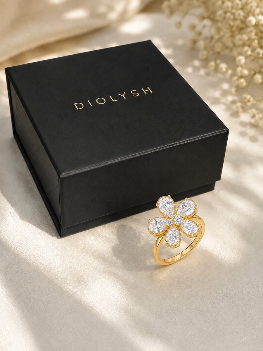 CZ Flower Cocktail Ring – Demi-Fine Gold - view 5